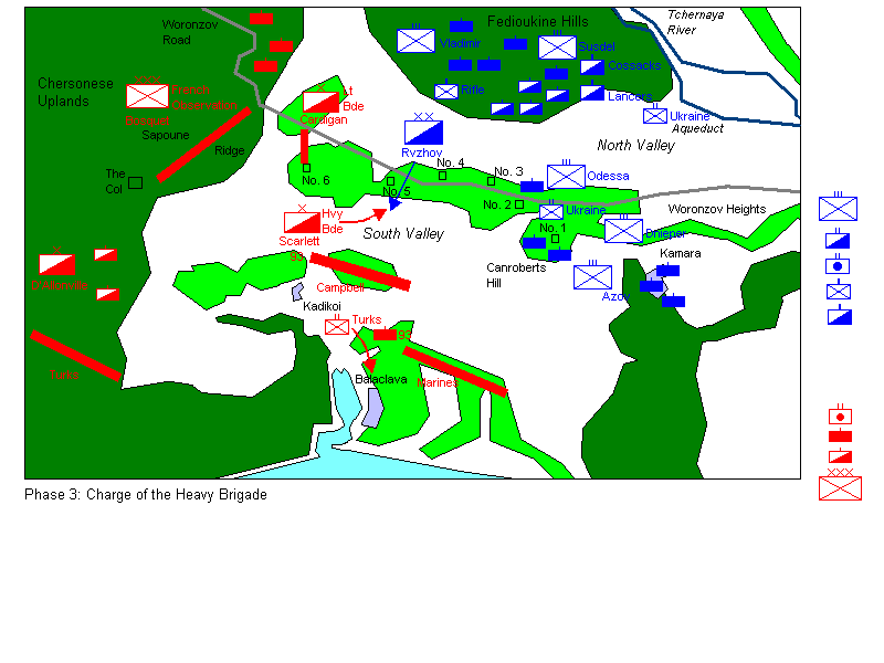 Map of the battle of Balaclava, 25 October 1854, showing the charge of the Heavy Brigade