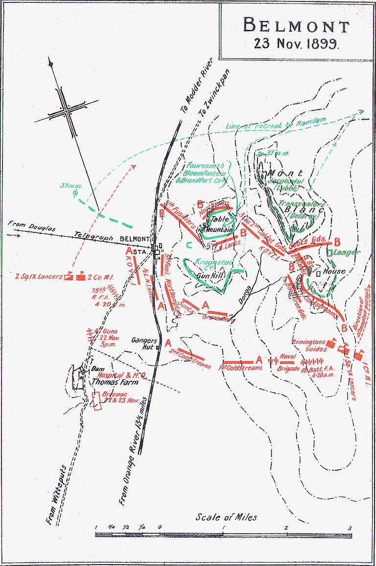 Map showing the battle of Belmont, 23 November 1899