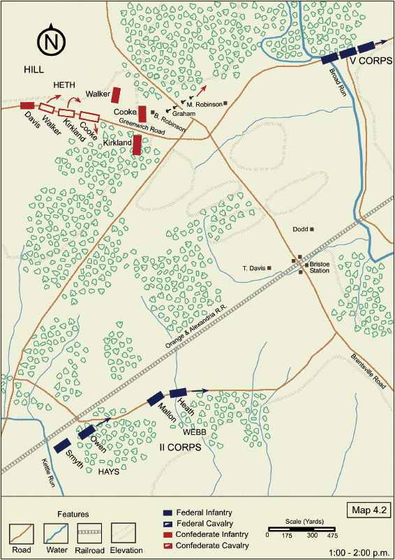 Bristoe Station Map 2: The Confederates approach Bristoe Station