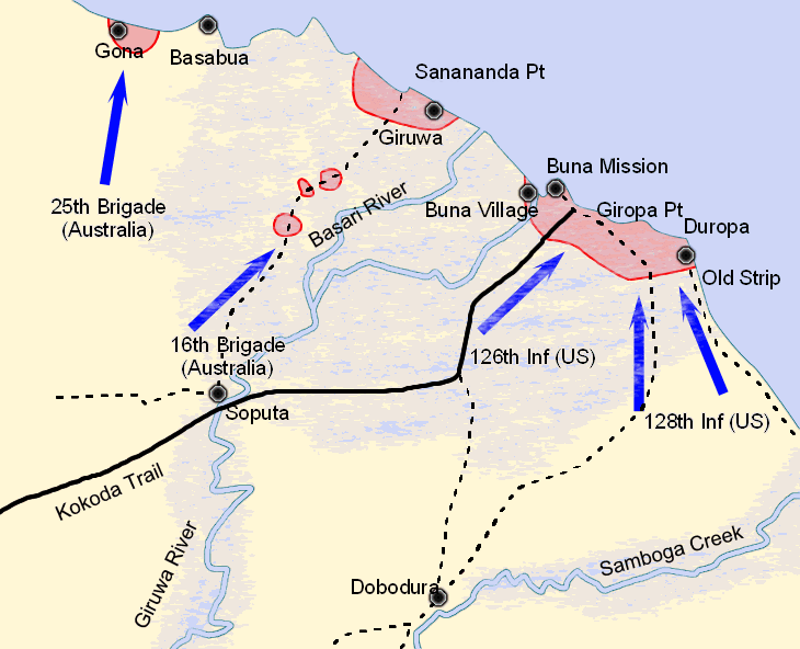 Allied plan for attack on Buna-Gona position