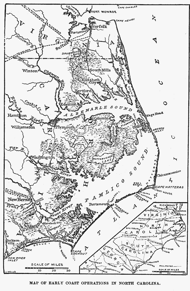 Map showing the area of early coastal operations in North Carolina, 1861-2