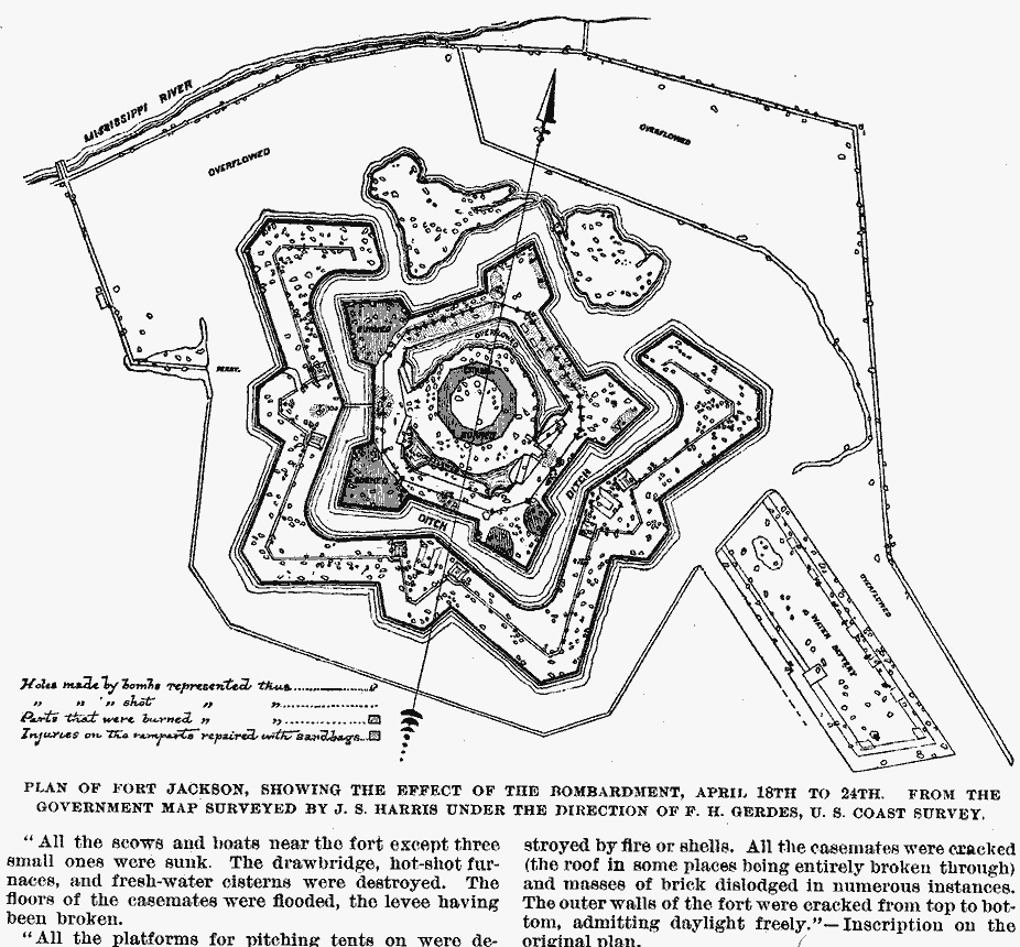 Plan of Fort Jackson, showing the effects of the Union bombardment