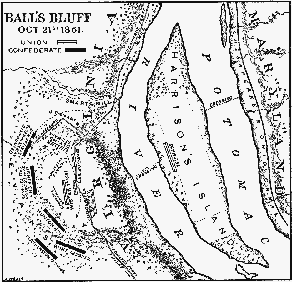 Map showing the battle of Ball's Bluff, 21 October 1861 
