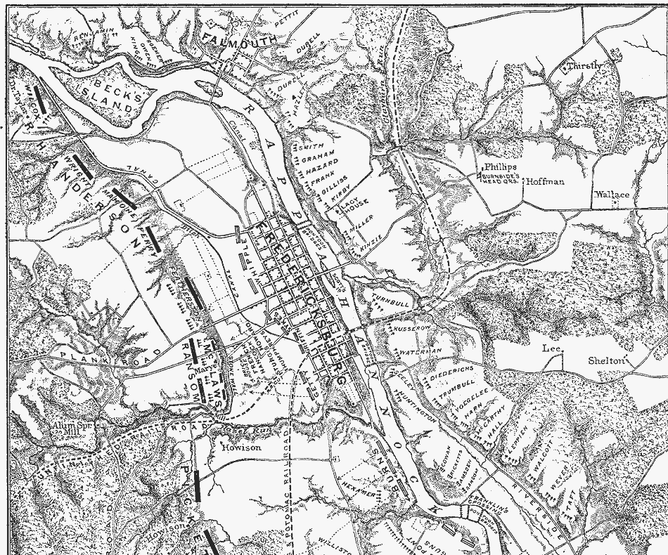 Map of the battle of Fredericksburg top half
