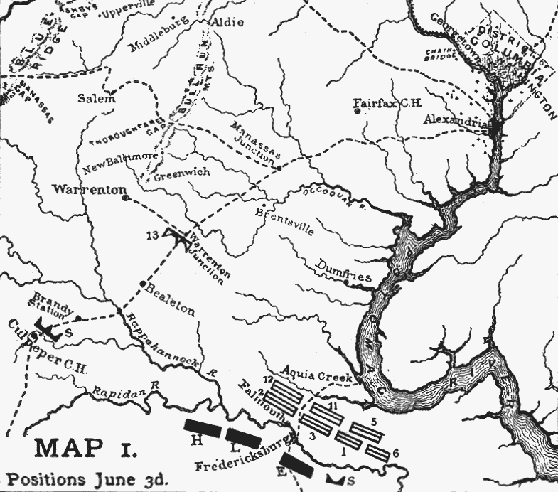 Map showing the position of the main Union and Confederate armies on 3 June 1863
