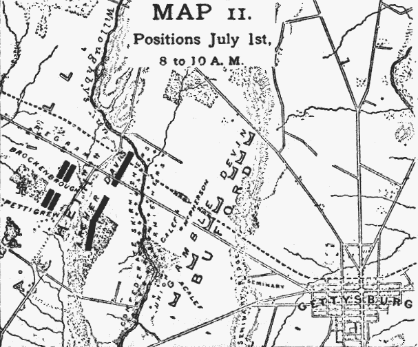 Map showing day one of the battle of Gettysburg, 1st July, 8 to 10 a.m. 
