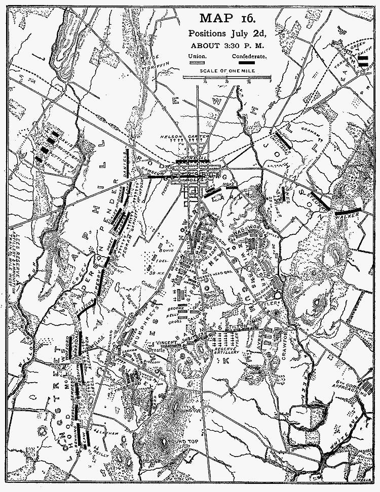 Map showing day two of the battle of Gettysburg, 2st July, 3.30 p.m.