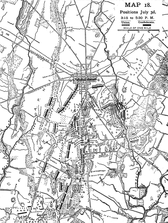 Map showing day three of the battle of Gettysburg, 3st July, 3.15-5.30 p.m. 