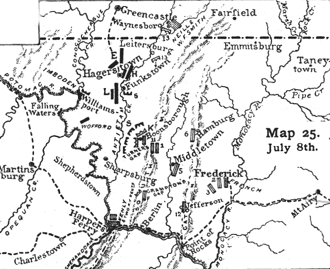 Map showing the aftermath of the battle of Gettysburg: 8th July 