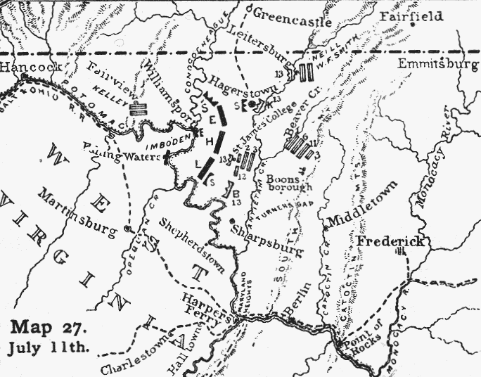 Map showing the aftermath of the battle of Gettysburg: 11th July