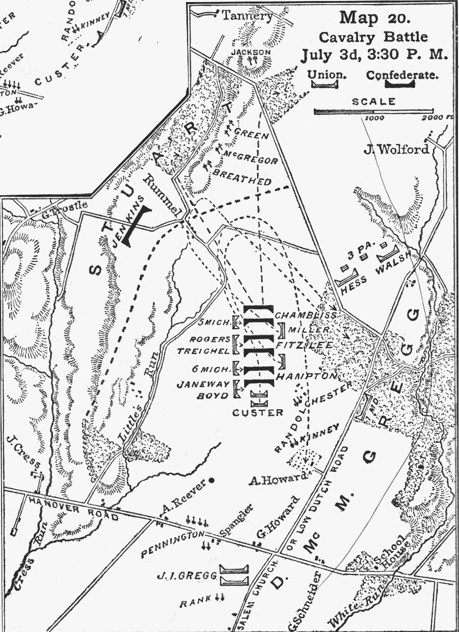 Map showing the cavalry battle at Gettysburg, 3rd July, 3.30 p.m. 