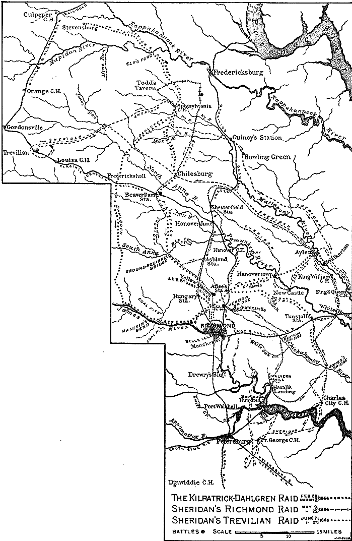 Map showing the Union Cavalry Raids of 1864