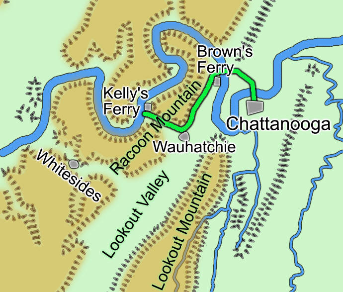 Map showing the western approaches to Chattanooga.
