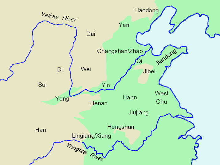 Map showing the Eighteen Kingdoms, 206-202 BC
