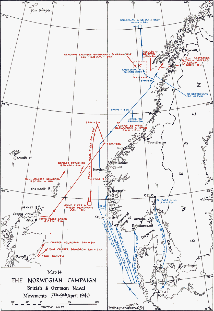  ... , showing British and German Naval Movements between 7-9 April 1940