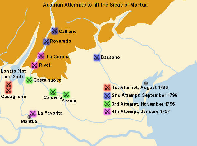 Austrian Attempts to lift the siege of Mantua, 1796-97