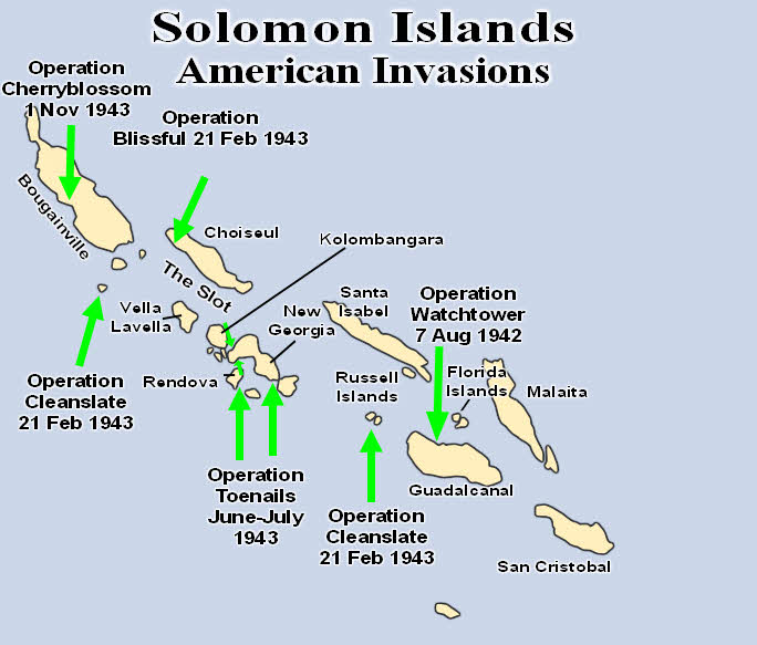 Map of Allied Invasions, Solomon Islands 