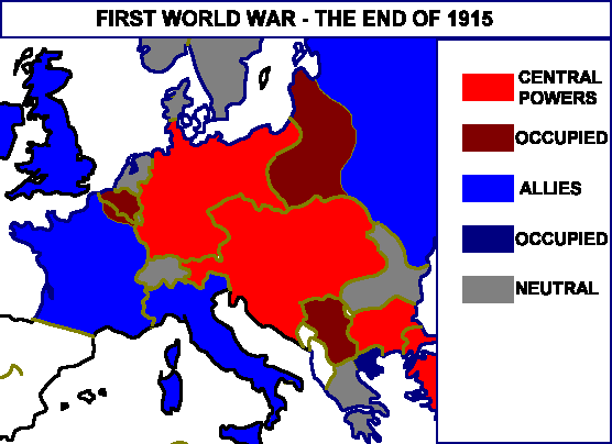Map of Europe at the end of 1915