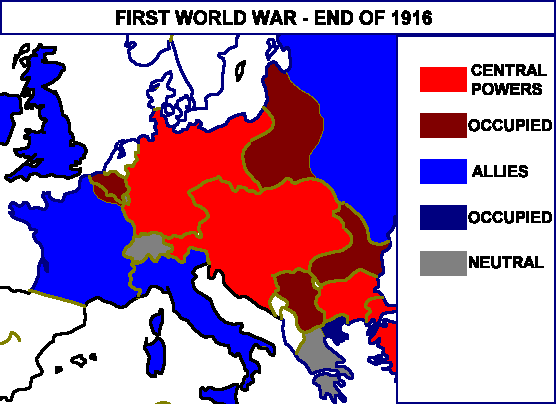 Map of Europe at the end of 1916