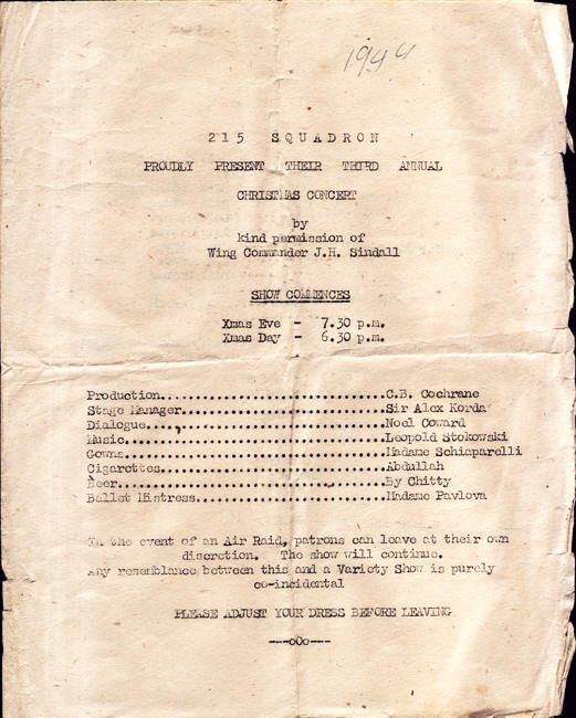 No.215 Squadron Christmas Concert 1944 - Front Page 