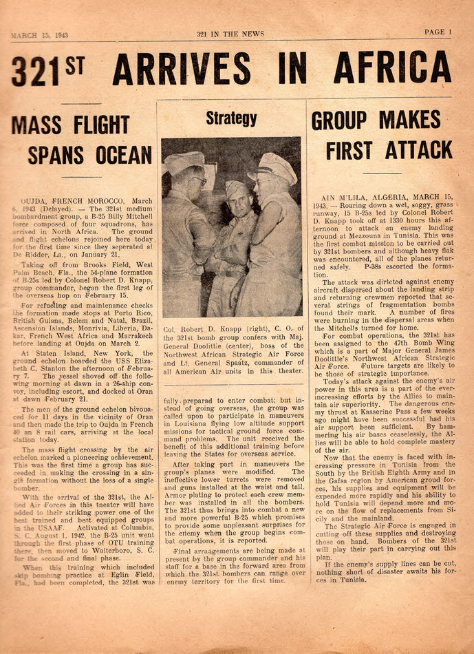 321st B.G. Headlines page 1 - 15 March 1943 