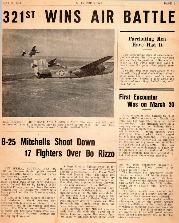 321st B.G. Headlines page 3 - 28 May 1943 