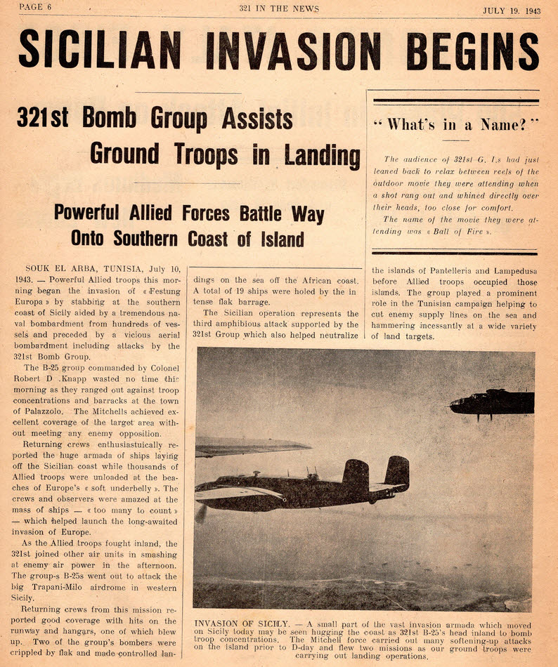 321st B.G. Headlines page 6 - 19 July 1943 