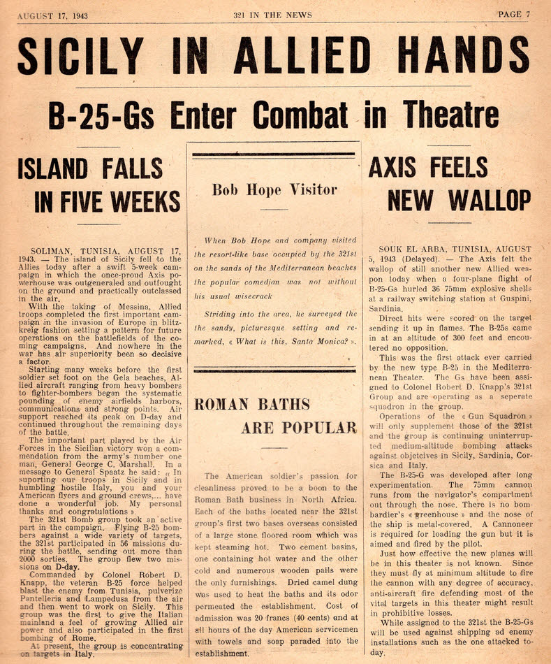 321st B.G. Headlines page 7 - 17 August 1943 
