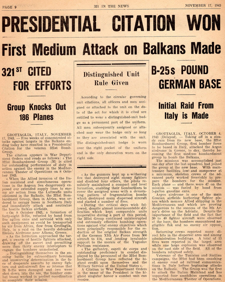 321st B.G. Headlines page 9 - 17 November 1943 