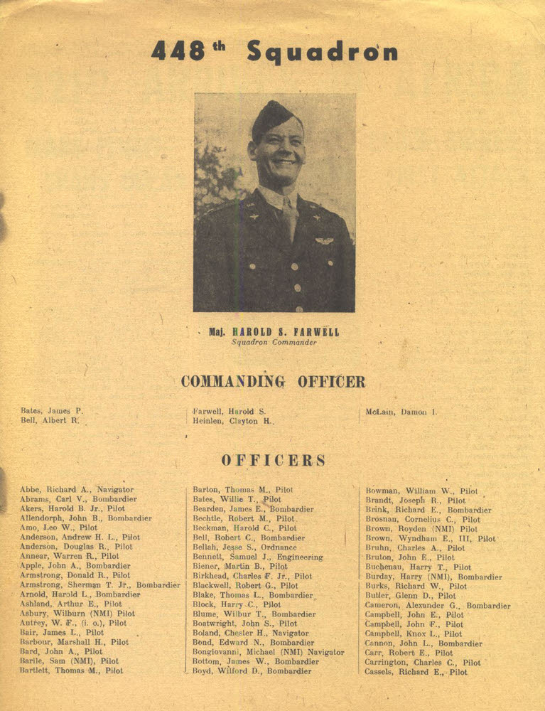 Roster for 321st Bombardment Group - 448th Squadron Officers A-C 