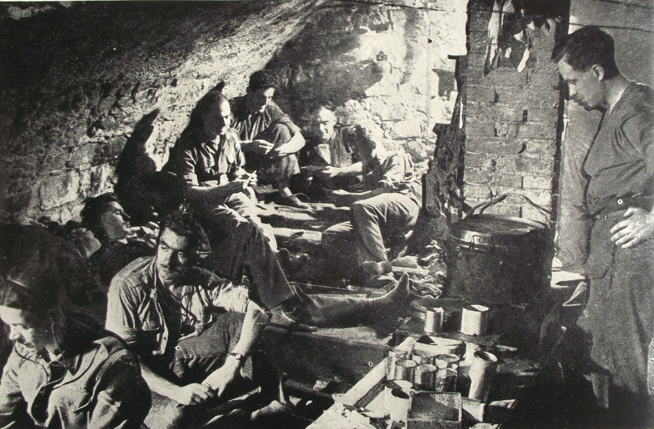 Eighth Army Infantry in Convent Chapel Crypt, Cassino 