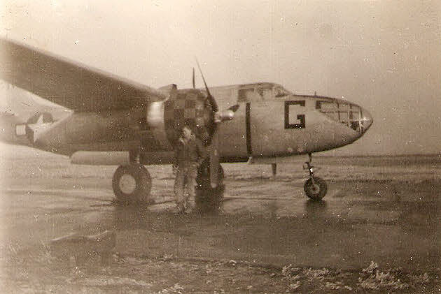 Eugene Gifford in front of Douglas A-20 