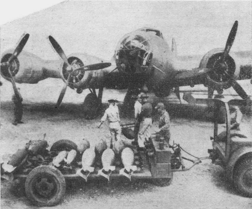 Picture of a Boeing B-17 being loaded with 300lb bombs