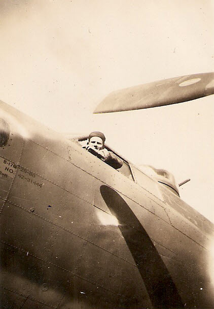 Vernon A. Hubbard in cockpit of B-17 