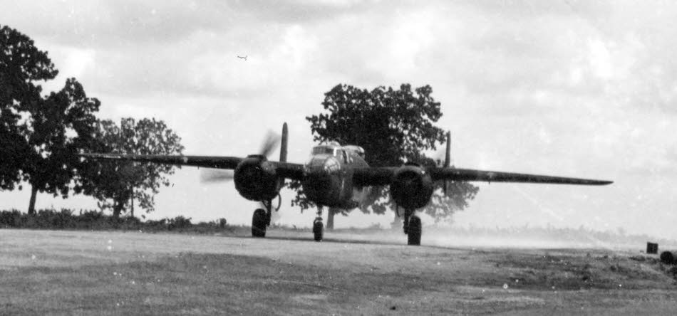 North American B-25C of the 491st Bombardment Squadron taking off (1 of 2) 