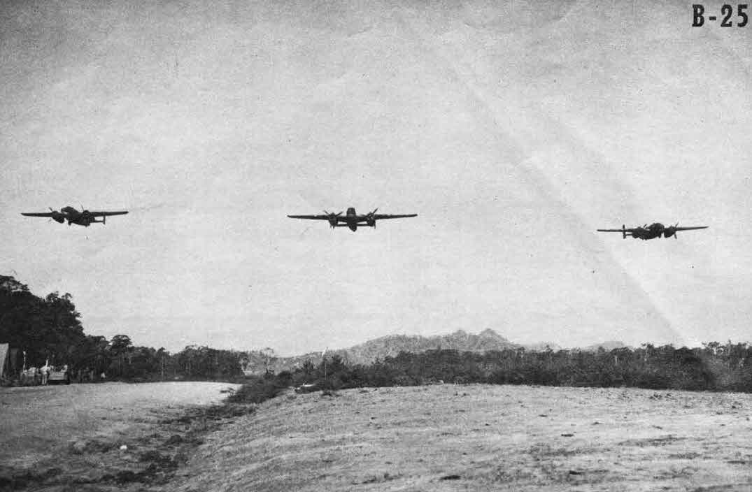 Three North American B25 Mitchells return to base