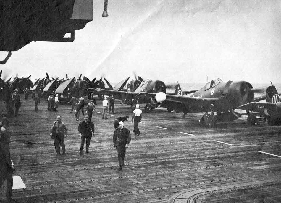 Grumman F6F Hellcat Night Fighters on a flight deck 
