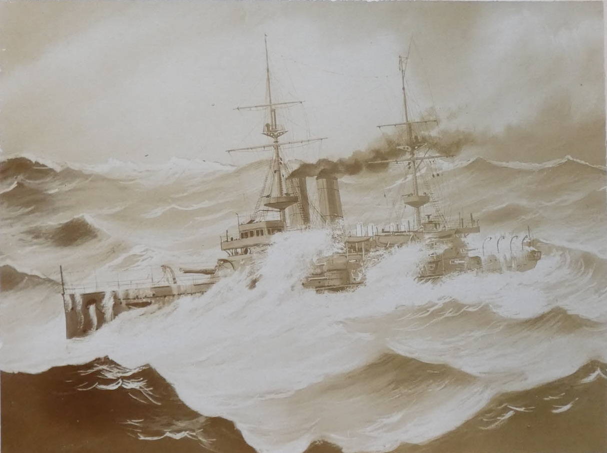 Painting of HMS Implacable on steam trials in 1904 
