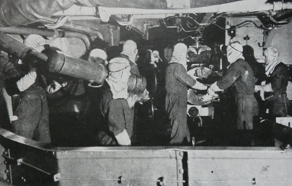 6in gun crew on HMS Malaya at action stations 