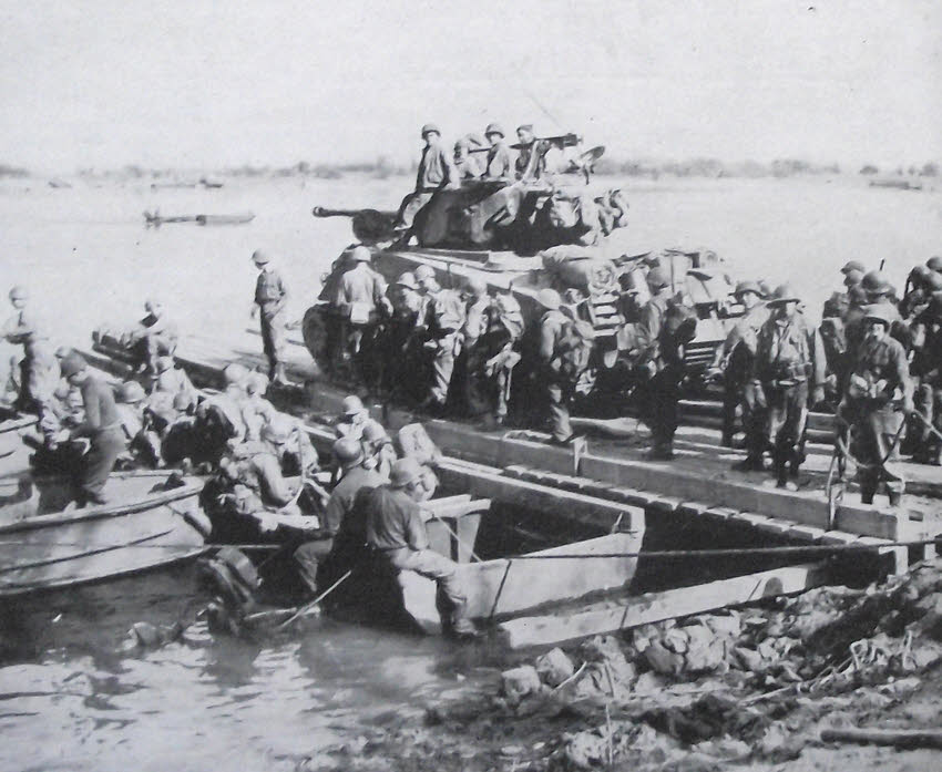 M4A3 76mm Sherman on assault raft on the Rhine 