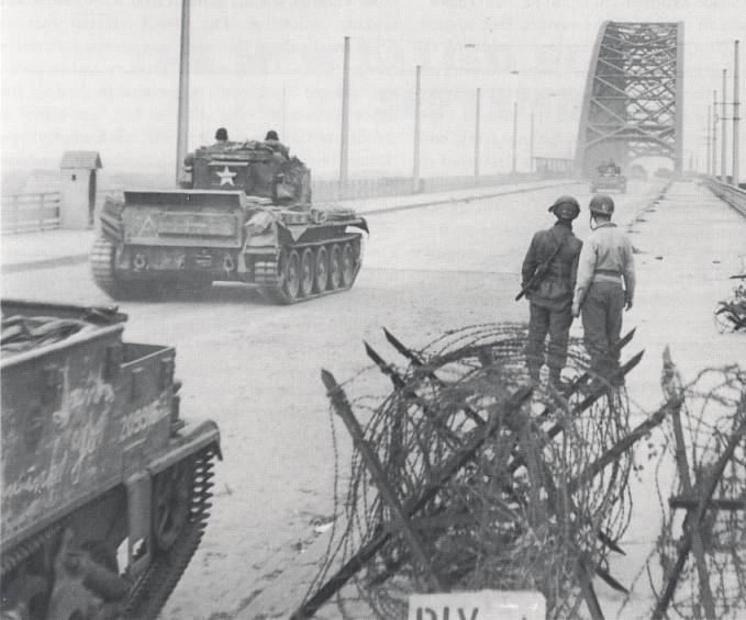 Allied tanks reach one of the bridges
