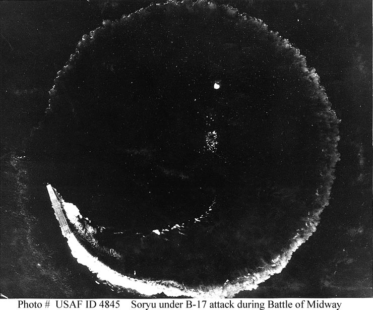 Soryu under B-17 attack during Battle of Midway 