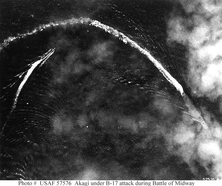 Akagi under B-17 attack during Battle of Midway