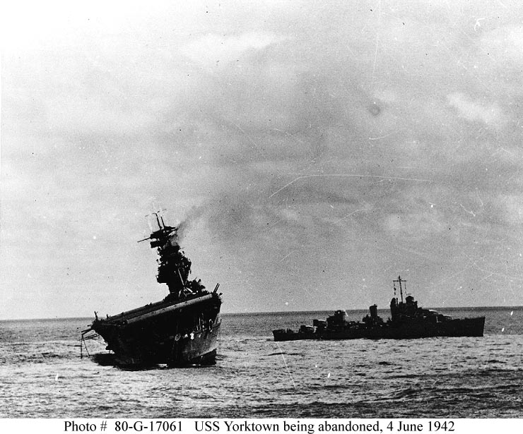 USS Yorktown being abandoned, 4 June 1942 