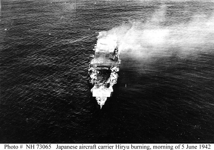Hiryu burning at Midway, 5 June 1942 
