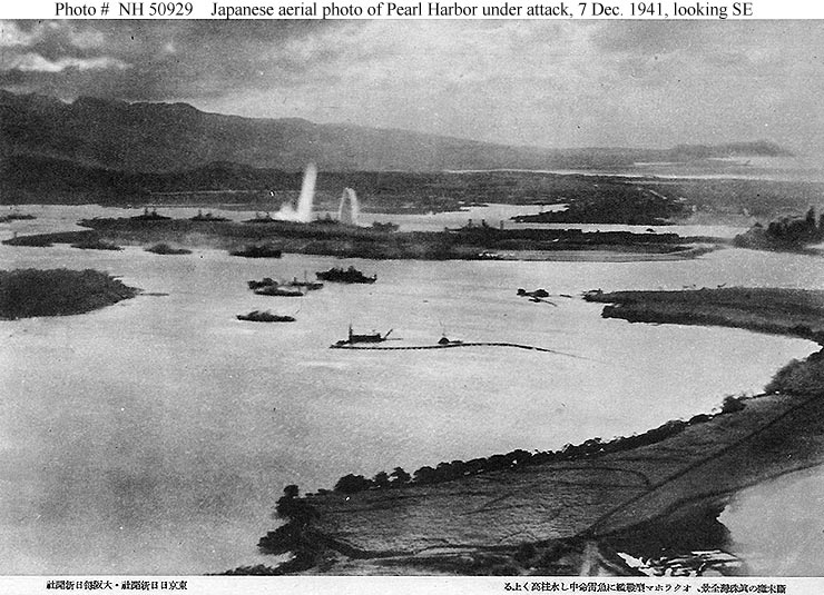 Japanese photo showing explosions at Pearl Harbor 