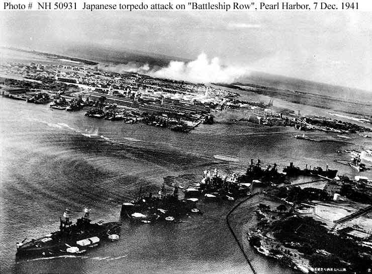 Japanese torpedo attack on 'Battleship Row', Pearl Harbor