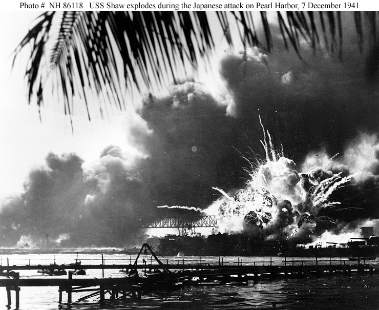 USS Shaw explodes at Pearl Harbor 