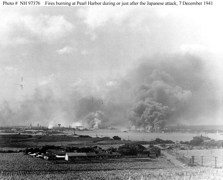 Fires burning at Pearl Harbor 