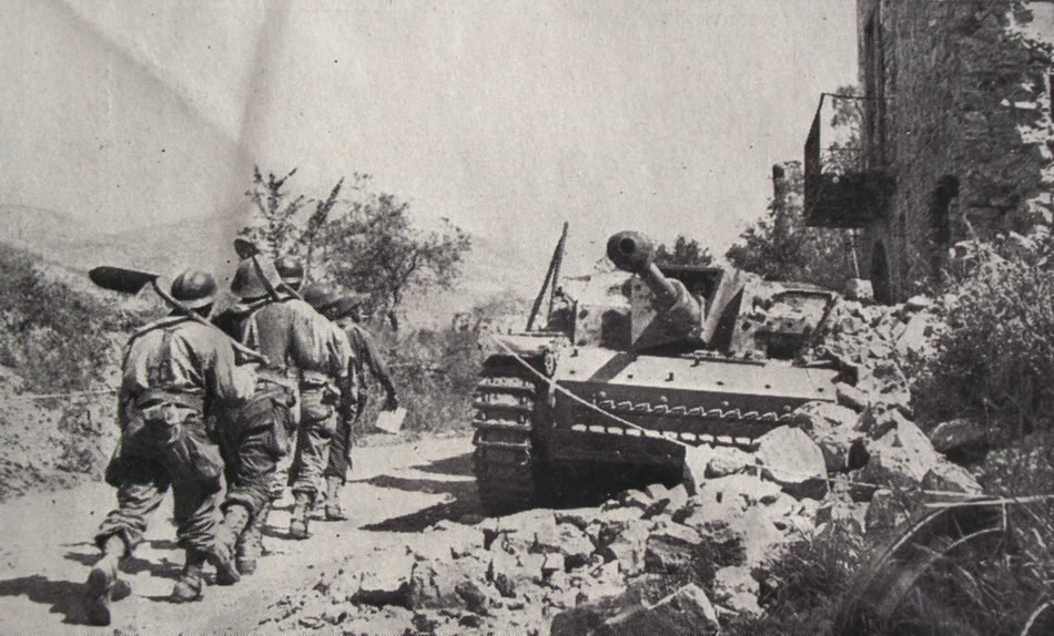 Damaged StuG III on Cassino front 